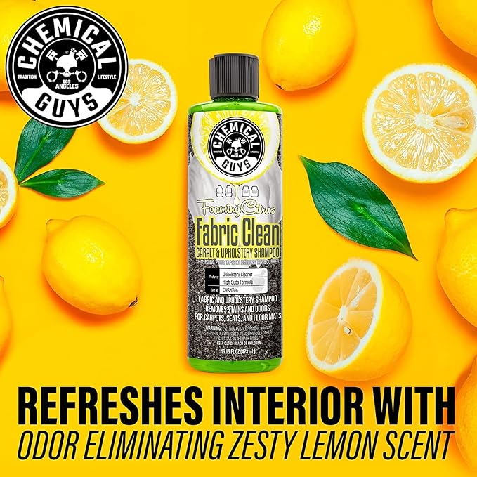 Chemical Guys CWS20316 Foaming Citrus Fabric Clean Carpet & Upholstery Cleaner (Car Carpets, Seats & Floor Mats), 16 fl oz, Citrus Scent + ACCG25 Induro 7 Heavy Duty Nifty Interior Brush