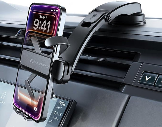 Bracketron AutoGrip Low-Profile Dash Mount- Phone Mount for Car with TemperBond Suction, One-Handed Operation Universal Cell Phone Holder Car Dashboard, Clear View Design