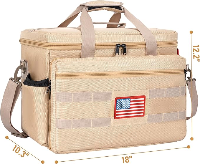 Patrol Bag Law Enforcement, Police Gear Bag Car Front Seat Organizer for Police with Laptop Layer and Cup Holders, MOLLE System, Fits Vehicle Passenger Seat Khaki