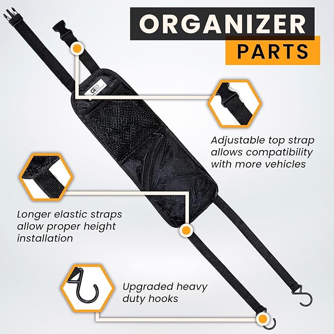 Gorla Gear Black Car Seat Side Organizer Hanging Organization Storage Bag Auto Accessories Multifunctional Mesh Net Pocket for Masks Sanitizer Drink Coin Change Pen Sunglass Phone Holder Truck SUV Van