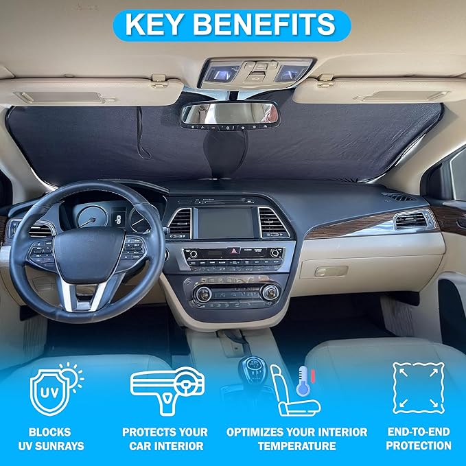 Autovir 2 Piece Car Windshield Sun Shade Foldable | Durable Polyester Windshield Sunshade Blocks Sun, Heat, and UV Rays | Sunshade for Car Ensuring Interior Protection | Small (29"x23.5")