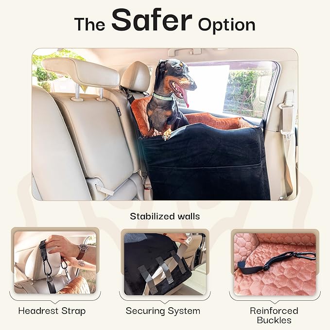 Dog Car Seat for Small Dogs, Dachshund Car Seat Booster Bed for Small Breeds – Non-Slip Base, Adjustable Straps, Washable Cover (Small Size Black)