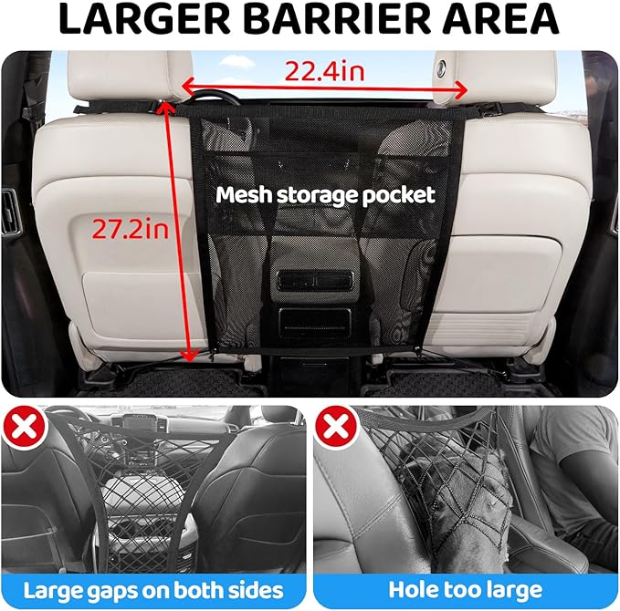TKYZ Dog Car Barrier,Dog Car Net Barrier with Mesh Organize,Pet Divider Fit Car/SUV/Truck