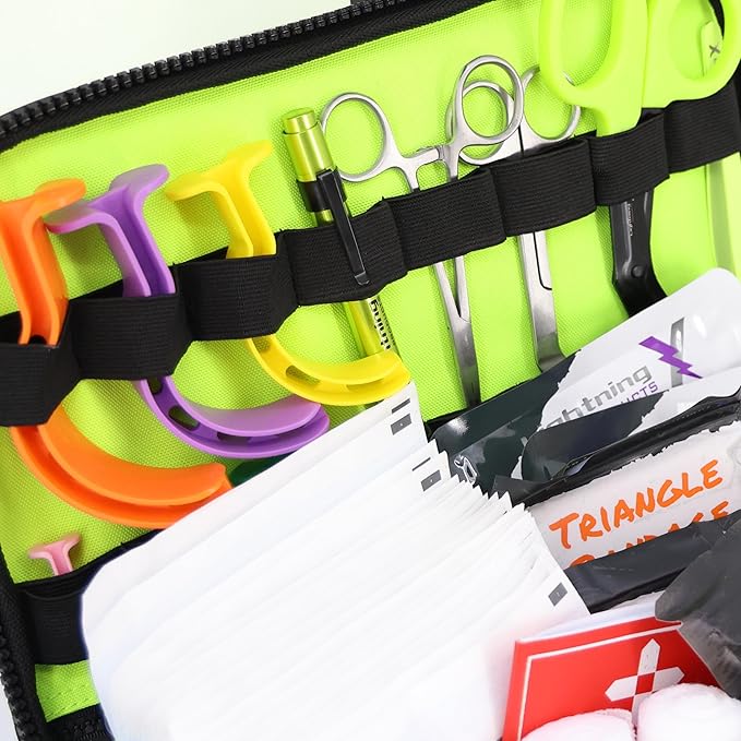 Lightning X Mid-Sized First Responder EMT Bag | LXMB25 | Fully Stocked w/ 240+ First Aid, EMS & Trauma Supplies - Fluorescent Yellow
