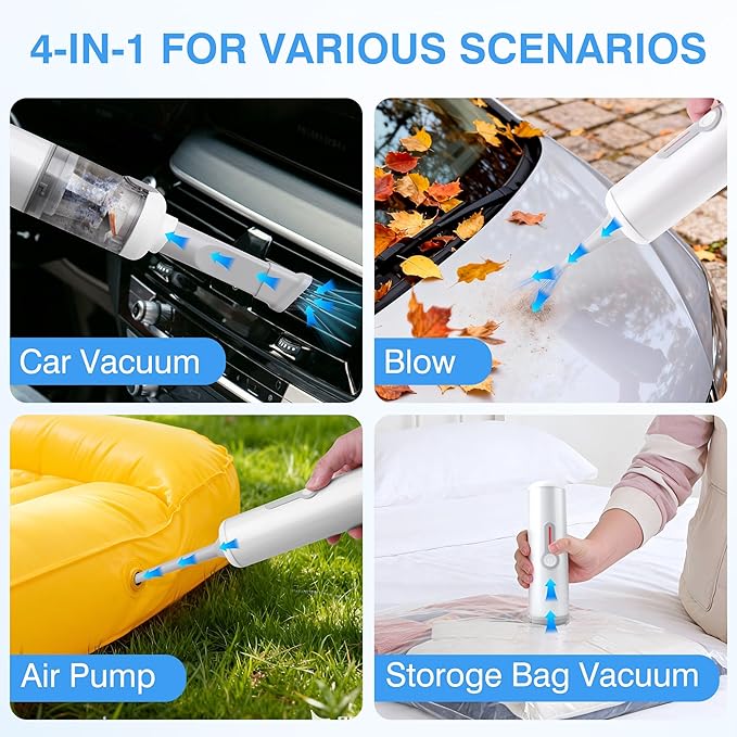 ULTREMA Car Vacuum Portable Cordless, 20000Pa Mini Vacuum Cleaner, 4-in-1 Compact Auto Duster & Air Pump with Type-C Fast Charge, 15 Attachments for Keyboard, Desk and Pet Hair