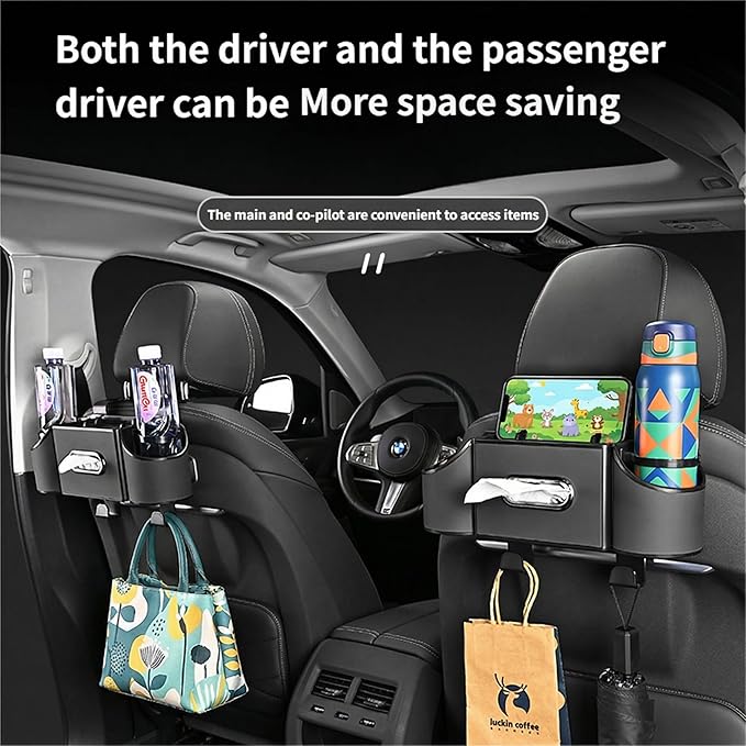 Backseat Car Organizer 4-in-1, Car Organizer Back Seat with Multi-Pocket & Cup Holder, Universal Back Seat Car Organizer, Car Seat Organizer for Travel & Daily Use (BLACK)