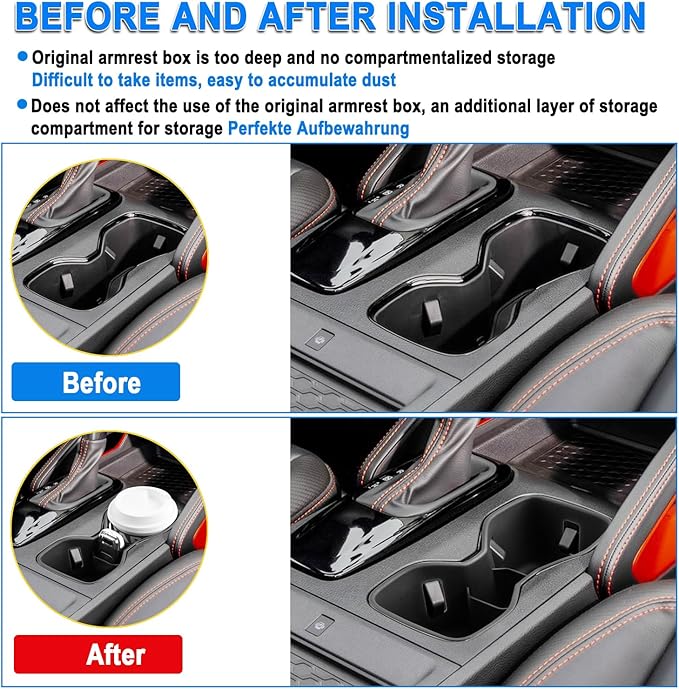 SHAOHAO 2 Pcs for 2025 2026 Nissan Frontier Center Console Organizer for 2022-2025 2026 Nissan Frontier Accessories (S/SV/Pro-X/Pro-4X/SL) Console Tray & Cup Holder Space Expand Armrest Box Organizer