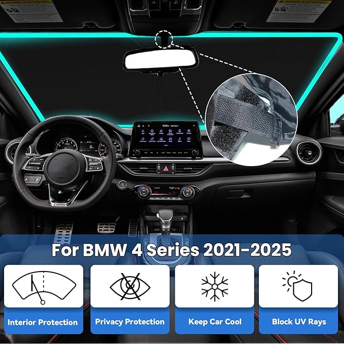 Windshield Sun Shade for 2021-2025 BMW 4 Series 430i 440i i4 m4, Car Front Window Sunshade with 240T Sun Visor Protector Blocks UV Rays Heat Sun Shield Accessories