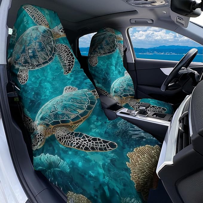 2 Pack Car Towel Seat Covers with Storage Bag, Multifunctional Towel for Gym Outdoor Sport, Picnic, Beach, Pet Dog Travel,Non-Slip Washable Car Seat Protector (Sea Turtles)
