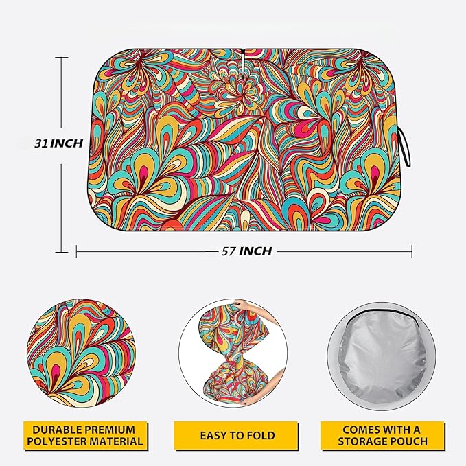 Car Windshield Sun Shade - Reflector Sunshade Offers Ultimate Protection for Car Interior, Cool Reflective Sun Blocker Fits Small Sedans, Mini SUVs