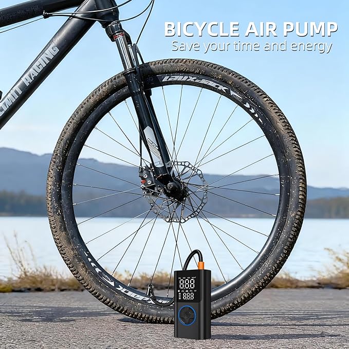 AIRSURE Tire Inflator Portable Air Compressor, 150PSI Fast Inflation Bike Pump with Gauge & USB Charging Output, Air Pump for Car, Bicycles, Motorcycles, Scooters & Balls
