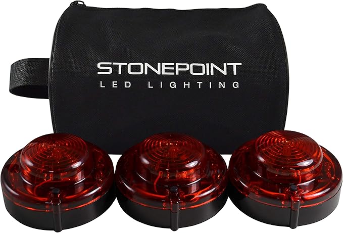 Emergency LED Road Flare Kit Set of 3 LED Bright Roadside Beacons with Magnetic Base Flashing or Steady Red Lights Includes Storage Bag