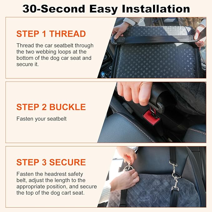 Small Dog Car Seat for Small Dogs Under 30 lbs, Memory Foam Pet Car Seat with Joint Relief & Washable Cover, Portable Travel Bed for SUV/Sedan (Grey)