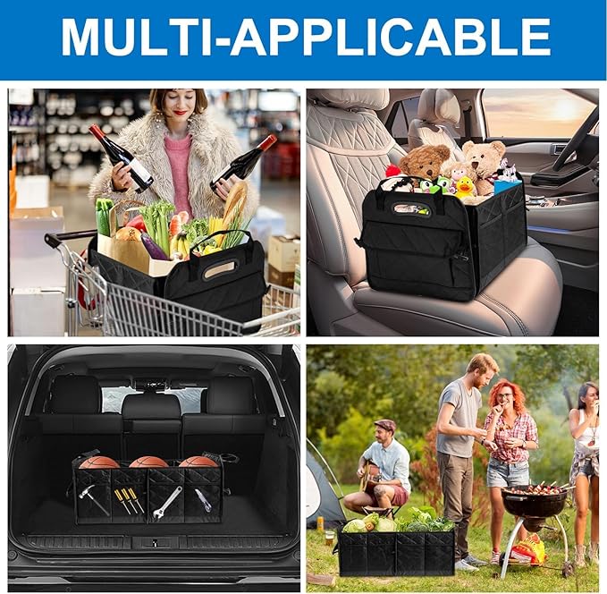 Car Trunk Organizer, 75L Large Capacity Waterproof Auto Storage with Non-Slip Bottom Strips, Collapsible Cargo Organizer for Suv, Truck, Sedan, Portable Car Accessories for Women Men(Black)