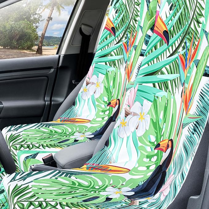 Hahafelt 2 Pack Car Seat Towel Covers with Storage Bag 63 x 32 Inch Athletic Running Towel Seat Sweat Washable Non Slip Cover Gift for Car Outdoor Sport Activities (Tropical Toucan)