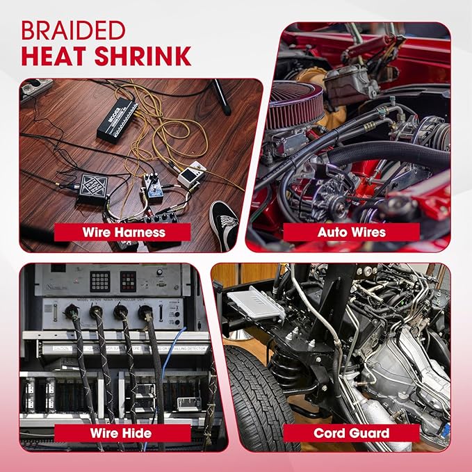 1" - 18 feet Braided Cable Management Sleeve 2 in 1 Heat Shrink Fabric Tube Wrap Organizer Cover Cable/Wire/Harness/Hose Sleeving
