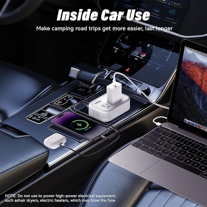 200W Car Power Inverter, FOVAL 12V DC to 110V AC Car Inverte with 4 USB Ports Car Outlet Adapter, Power Inverter for Vehicles, Car Plug Adapter Outlet for Laptop Computer Charger (White)