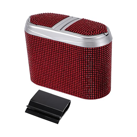 ACROPIX Car Trash Can Trash Bin Hanging 6.3" Length 2.8" Width 4.7" Height Red Black Rhinestone Plastic