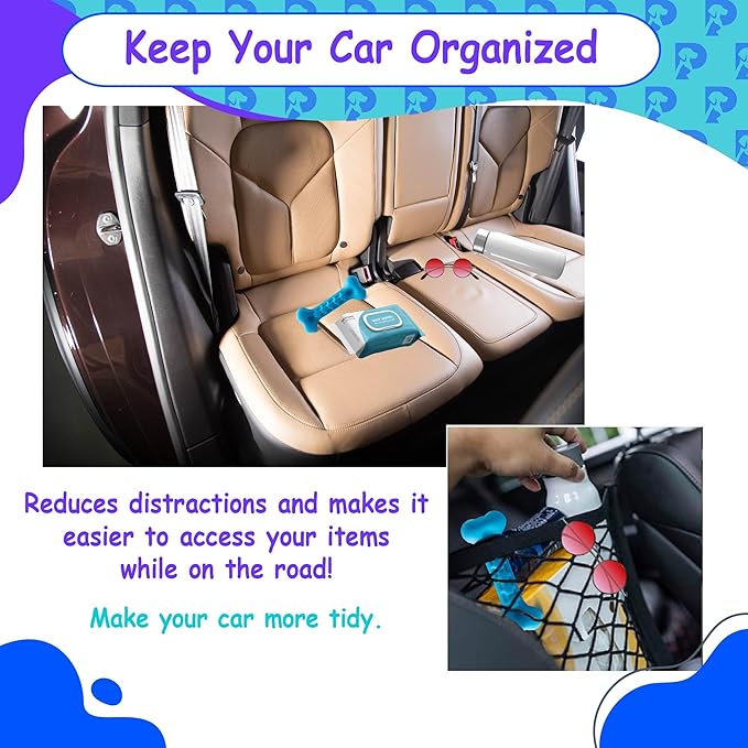 Dog Car Net Barrier Pet Barrier with Auto Safety Mesh Organizer - Stretchable Storage Bag - Universal Fit for Cars and SUVs - Easy Install Car Divider for Safe Driving with Children, Pets
