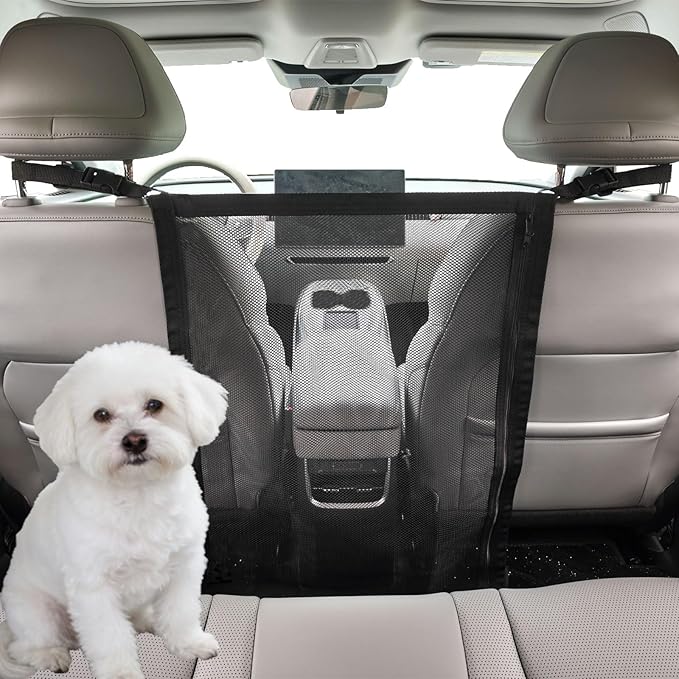 Double Layer Dog Car Net Barrier,Sturdy Pet Barrier, Easy to Install, Car Divider & Storage Bag,23.6"x29.5" Universal Fit for Car,SUV,Truck