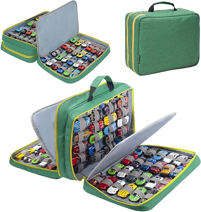 KISLANE 96 Toy Cars Storage Case Compatible with Matchbox Cars, Matchbox Cars Organizer Storage for Mini Toys, Toy Cars, Matchbox Cars, Small Dolls(Bag Only) (Green)