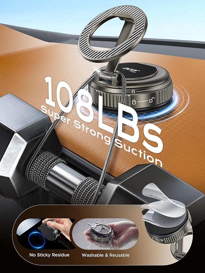 Acer Gadget Car Phone Mount, MagSafe Phone Holders for Your Car [5000gf Magnetic Hold] 360° Adjustable Holder for Cell Phone, Car Accessories for Women Men for iPhone 17 16 15 14 13, Carbon Fiber-Grey