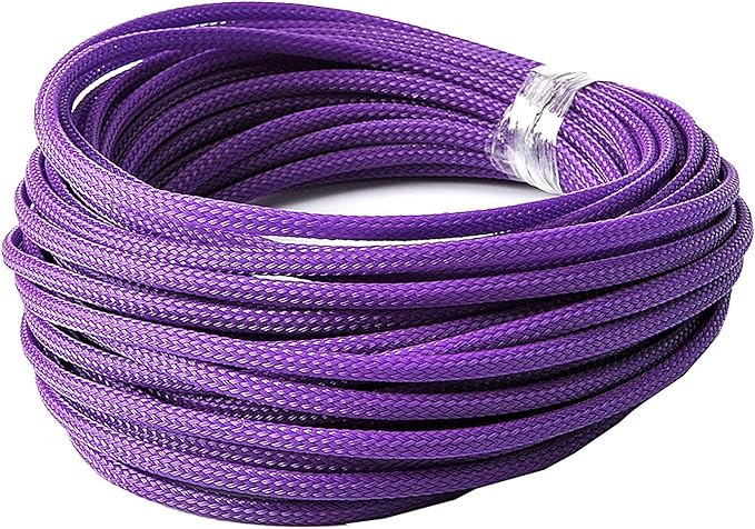 Aicosineg 32.8ft PET Flexible Braided Cable Sleeve 0.16inch Width Wire Loom Sleeving and Organizer Flexible Wire Mesh Sleeve for TV Audio PC Cords from Pets Chewing Purple