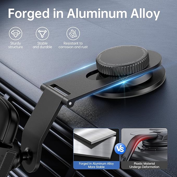 SYNCWIRE Car Phone Holder for Universal Dashboard [Super Stable] Car Phone Mount Foldable Aluminum Alloy Arm for iPhone 17 16 15 14 13 12 Series & All Phones