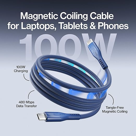 Statik MagStack Pro USB C to USB C Cable, Magnetic Type C Charger Fast Charging Cord, On The Go Magnetic Charging Cable for Car, Compatible with iPhone, iPad & Android, Navy 100W 6FT, 5 Pack