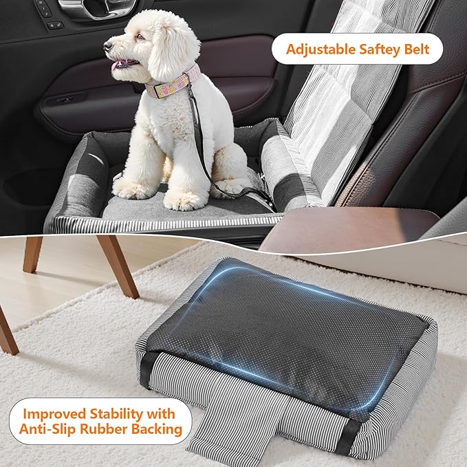 Dog Car Seats for Small Dogs, Detachable Soft Cotton Cushion, Comfort Pet Travel Dog Bed, Puppy Car Seat with Adjustable Secure Straps, Under 25lbs, Black