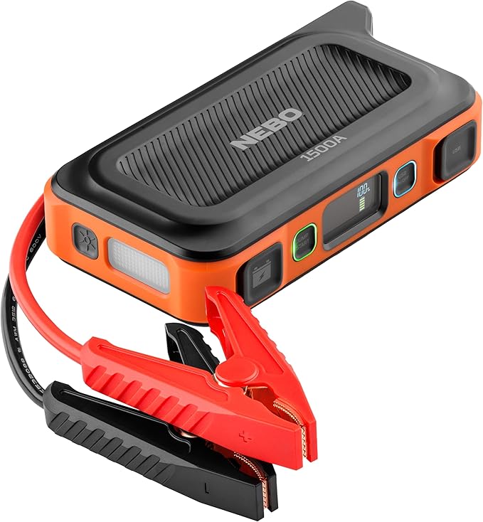 NEBO 1500A Jump Starter | 1500 Amps, 29.9Wh Power Supply, Portable Jump Box, Restarts 12V Trucks & SUVs Car Battery, Integrated Emergency Floodlight, USB Multi-Device Charging, Spark-Proof Safety