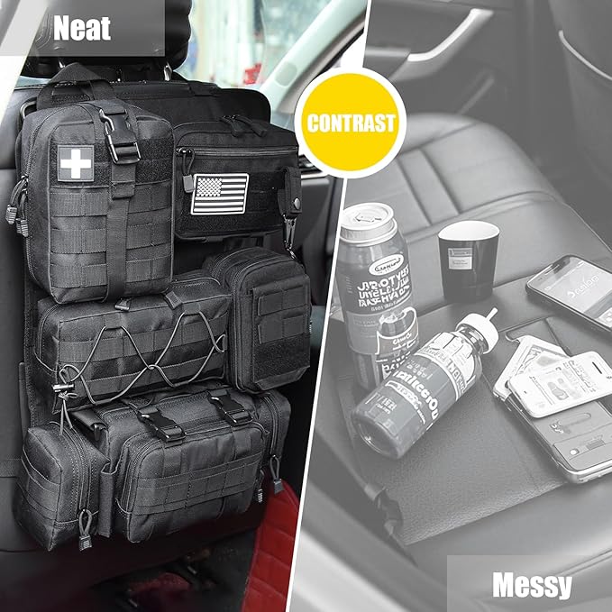 Tactical Car Seat Back Organizer, 2025 Upgrade Tactical Vehicle Panel Organizer with 5 Detachable Molle Pouch for Car Truck Ford Jeep Vehicle