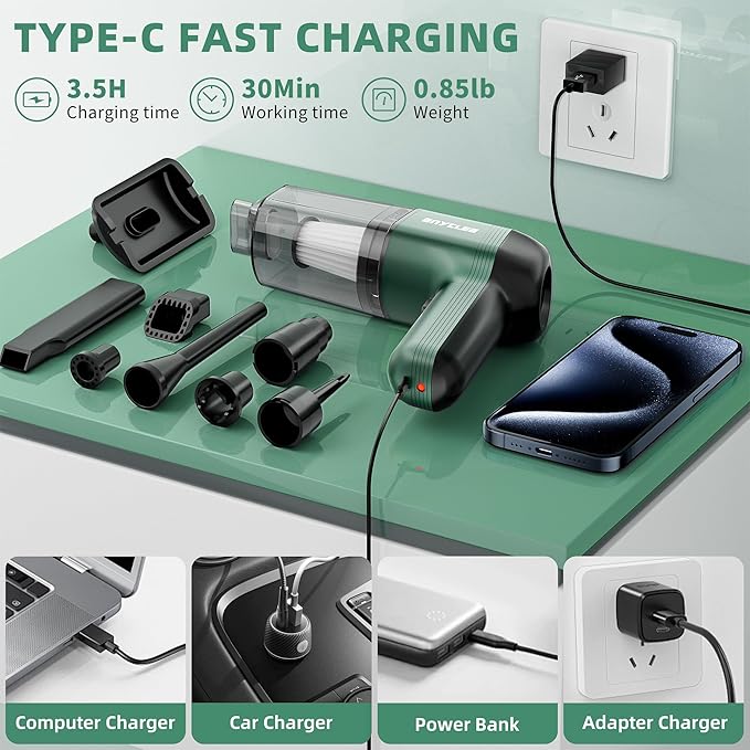 Handheld Vacuum Cordless, 12000Pa Strong Suction Hand Car Vacuum Portable Cordless Rechargeable, Mini Vacuum with Multi-Nozzles & Washable Filter for Car, Home, Office, Pet
