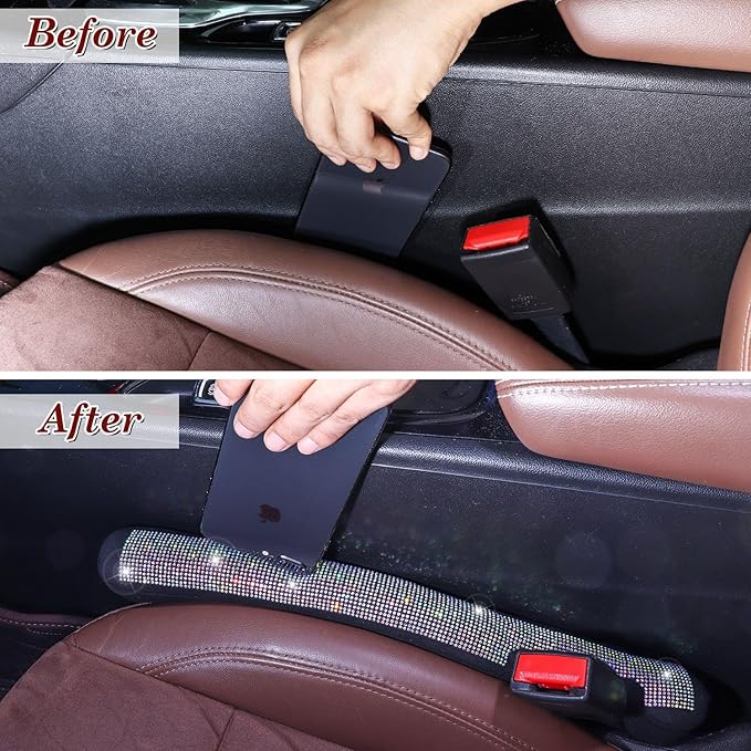 ToBeQueen Bling Car Seat Gap Filler, Handmade Crystal Diamond Rhinestone Colorful Bling Car Accessories for Women, Universal Fit for Car SUV Truck(AB Color)