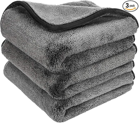 GTF Microfiber Car Cleaning Cloths, Upgraded 1200gsm Ultra-Thick Cars Drying Towel Microfiber Cloth for Car and Home Polishing Washing and Detailing 16'' x 16''(3 Pack)