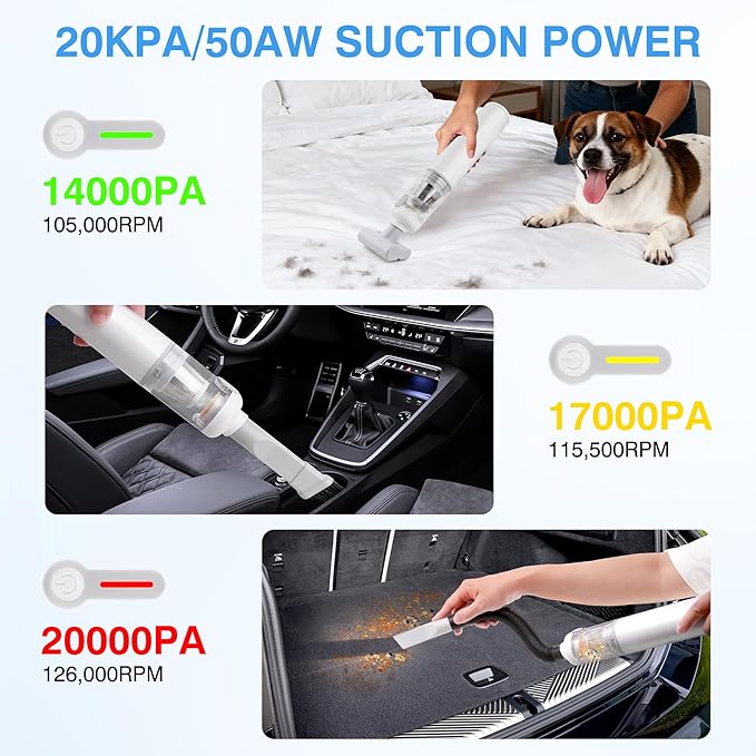 ULTREMA Car Vacuum Portable Cordless, 20000Pa Mini Vacuum Cleaner, 4-in-1 Compact Auto Duster & Air Pump with Type-C Fast Charge, 15 Attachments for Keyboard, Desk and Pet Hair