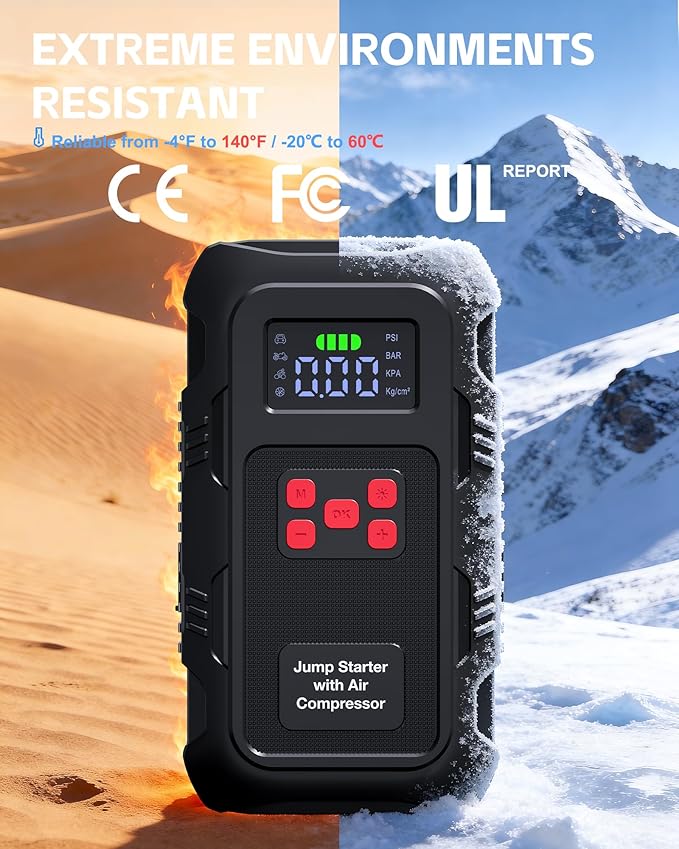 5000A Jump Starter with Air Compressor, Portable Car Battery Jump Starter with 150 PSI Tire Inflator for Up to 10.0L Gas and 8.0L Diesel Engines, 12V Jump Box with LCD Display