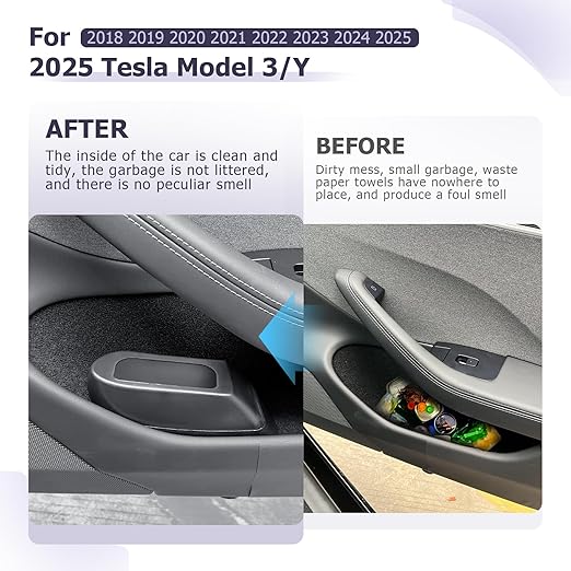 LUWU Car Trash Can Compatible with 2018-2022 2023 2024 2025 Tesla Model3 & ModelY Interior Accessories Car Trash with Lid Portable Mini Trash Dustbin Garbage Trash Bin Car Waste Bin Leak-Proof 2PCS