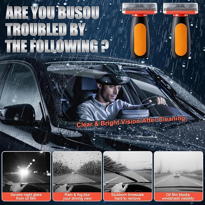 Dreyoo Glass Cleaner, Glass Oil Film Remover for Car, 120ml Roll-on Oil Film Remover with Cleaning Board, Automotive Cleaning Brush for Car Windows, Improves Clarity and Visibility (2pcs)