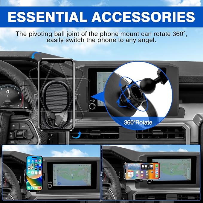 Autorder Car Phone Holder for 2024-2025 2026 Toyota Tacoma Accessories 8-Inch Cell Phone Mount with Dash Organizer Hands-Free 360 Degree Rotation(Not fit 14" Screen)