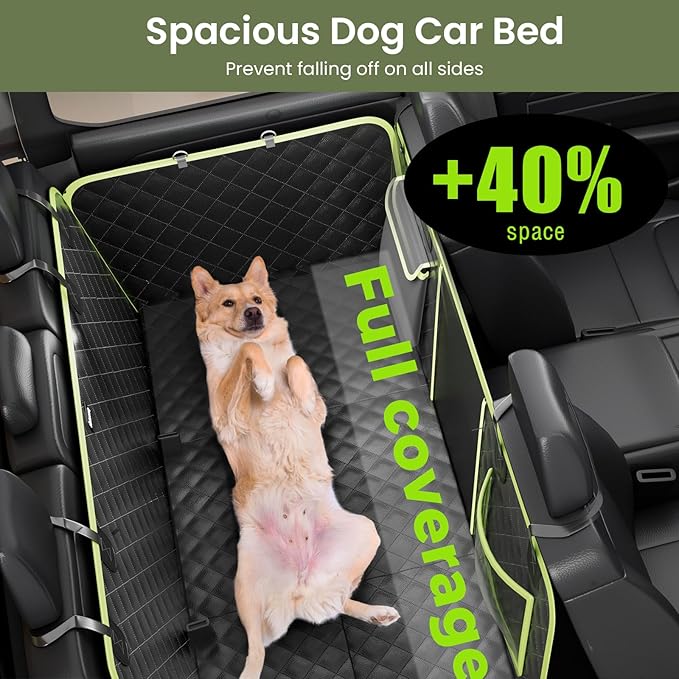 Back Seat Extender for Dogs 57 * 28.7 in, Waterproof Leather Fabric Dog Car Seat Cover for Back Seat, Foldable in the Car, Hard PVC Panels Bottom Support to 330 lbs, Full Coverage for Full Size Truck