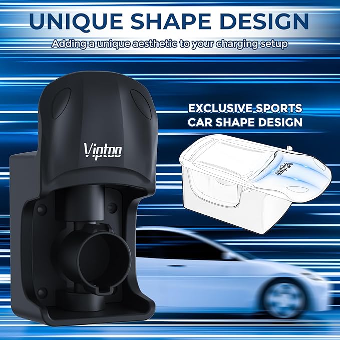 VIPTOO EV Charger Wall Mount Holder, J1772 Charger Cable Organizer with 5-Level 0°–180° Adjustable Rotation for All EV Chargers, Unique Sports Car Design