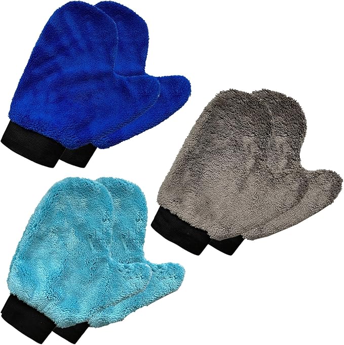 6 Pcs Car Wash Glove, Soft Lint-Free Microfiber Wash Tool, Coral Fleece Cleaning Mitt Auto Detailing, Scratch-Free Home Kitchen Bathroom Multipurpose Cleaning, Plant Dusting Gloves