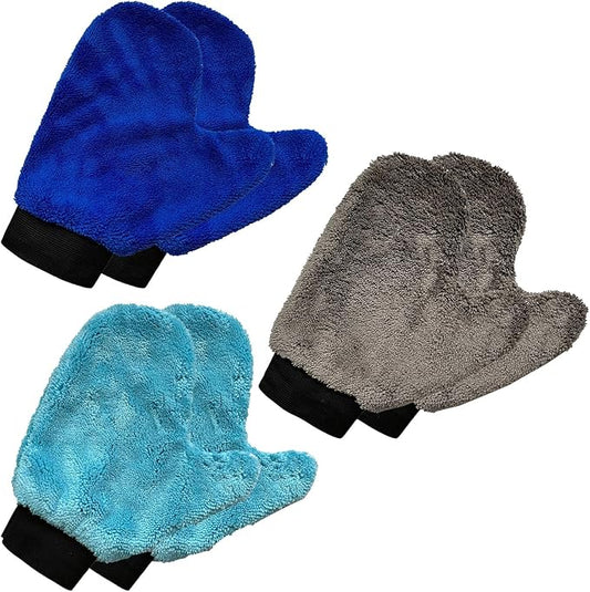 6 Pcs Car Wash Glove, Soft Lint-Free Microfiber Wash Tool, Coral Fleece Cleaning Mitt Auto Detailing, Scratch-Free Home Kitchen Bathroom Multipurpose Cleaning, Plant Dusting Gloves