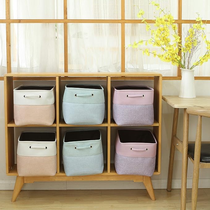 Sea Team 3-Pack Large Storage Basket Set, Trunk Organizer, Clothes Toys Bin, 15 x 10 x 10 Inches, Big Rectangular Canvas Fabric Collapsible Shelf Box with Handles for Kids Room (Lavender/Orchid)