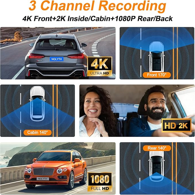 4K Dash Cam Front and Rear: FHD 3 Channel 4K+2K+1080P Dash Camera for Cars with Free 64GB Card 5G Wi-Fi Night Vision G-Sensor 24H Parking Mode for Uber Lyft Families/New Drivers