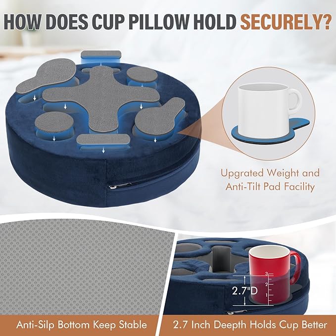 INNO STAGE Couch Cup Holder Pillow-Sofa Cup Holder | Couch Caddy Drinks Cupholder Tray for Bed, Rv, Tv, Car, Man Cave, Backseat for Remote, Snacks (NavyBlue, 13.7 x 13.7 inch)