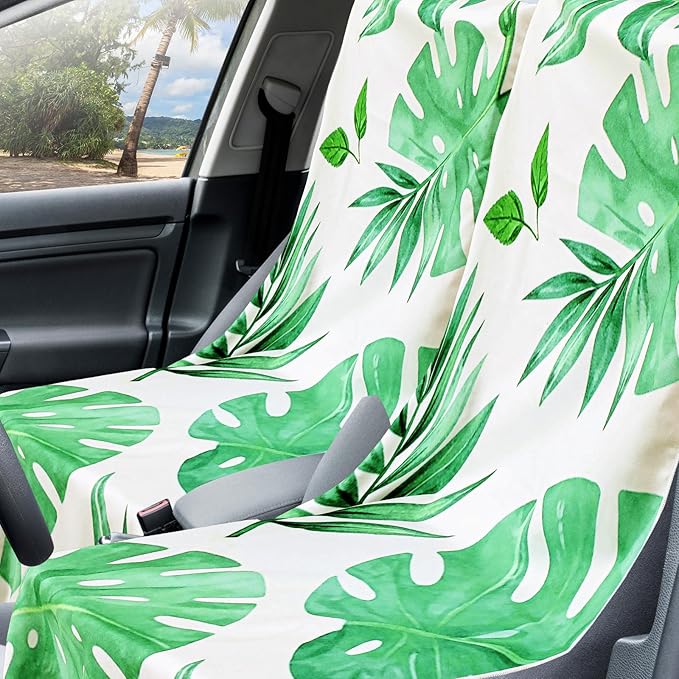Hahafelt 2 Pack Car Seat Towel Covers with Storage Bag 63 x 32 Inch Athletic Running Towel Seat Sweat Washable Non Slip Cover Gift for Car Outdoor Sport Activities (Monstera Lime)