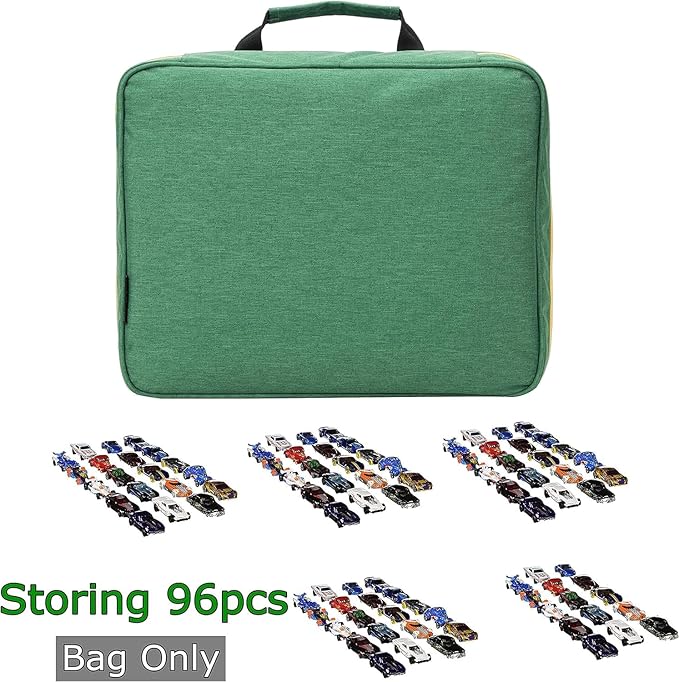 KISLANE 96 Toy Cars Storage Case Compatible with Matchbox Cars, Matchbox Cars Organizer Storage for Mini Toys, Toy Cars, Matchbox Cars, Small Dolls(Bag Only) (Green)