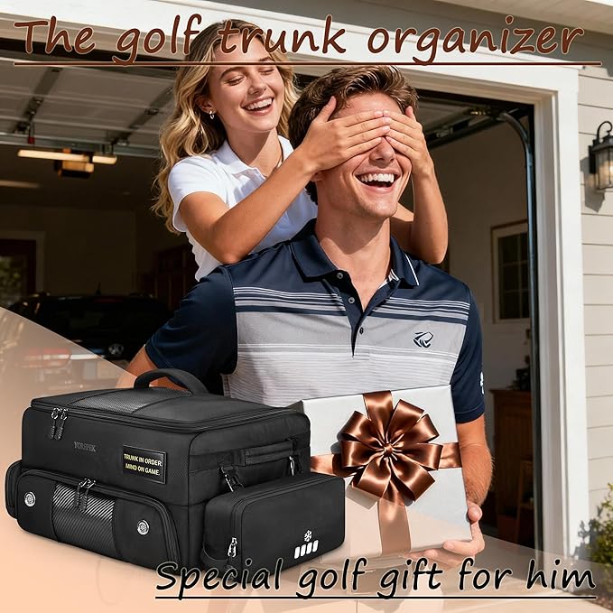 YOREPEK Upgraded Golf Trunk Organizer, Golf Gifts for Men, with Removable Insulated Pouch&Dust-Proof Protective Layer, Multi-Compartment fits 2 Pairs of Shoes, Golf Accessories